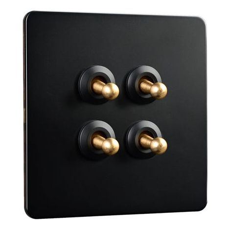 Interruptor de palanca universal de 4 vías, panel de interruptores oculto tipo 86, apto para hogares y hoteles, color negro. (1/5)
