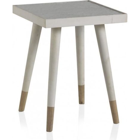 Table d'appoint en panneaux MDF plaqué en sapin coloris blanc - Longueur 41 x Hauteur 53 x Largeur 41 cm (1/2)