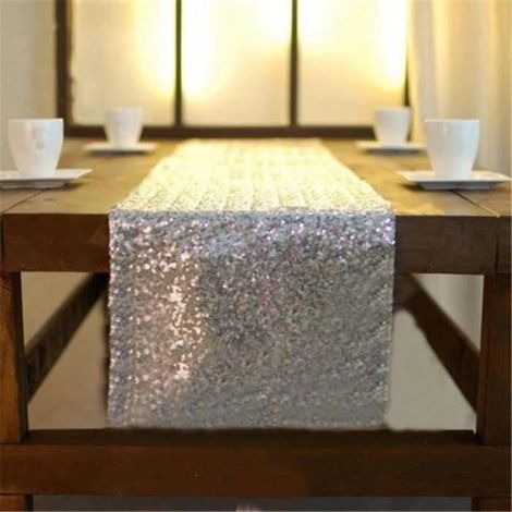 Silberner glitzernder Tischfahne 30 x 275 cm