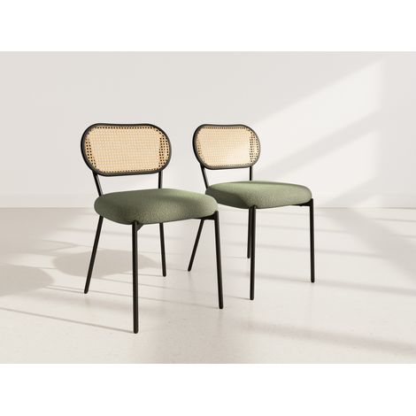 Luciano - lot de 2 chaises cannage - dossier arrondi - en tissu bouclette - vert kaki