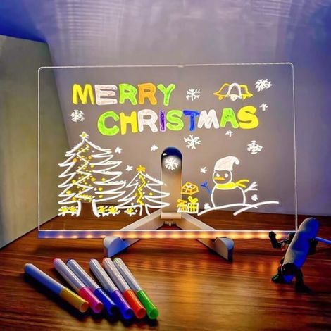 Tableau d'affichage LED multicolore - Nouveau tableau lumineux en acrylique, tableau blanc lumineux avec support faisant office de bloc-notes lumineux - Tableau d'affichage en verre (1/5)