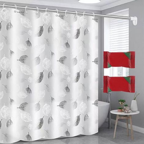 Rideau de douche anti-moisissure imperméable lavable 180 x 200 cm - polyester géométrique blanc, ourlet lesté (1/5)