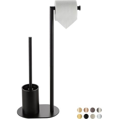 - Porta carta igienica - Scopino per WC - Design 2 in 1 - Acciaio inossidabile resistente - Per bagni moderni - Nero - 65x20 cm (1/5)