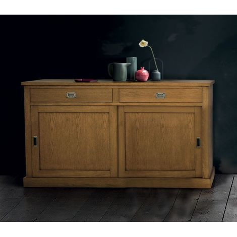 Credenza in Legno con Due Ante Scorrevoli Due Cassetti Rovere Nodato