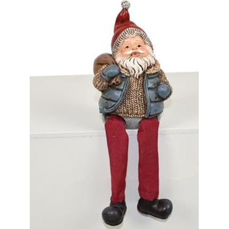Babbo natale seduto con piedi set da 2 per decorazioni addobbi natalizie 19 cm idea regalo natale capodanno festività (1/5)