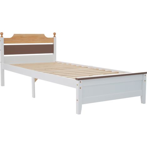 Cama individual 90x200 cm de madera blanca con cabecero y pie de cama en MDF (1/5)