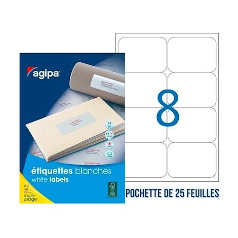 Etiquette adhésive Agipa 119603 blanche 99,1 x 67,7 mm multi-usage - Pochette de 200 (1/2)