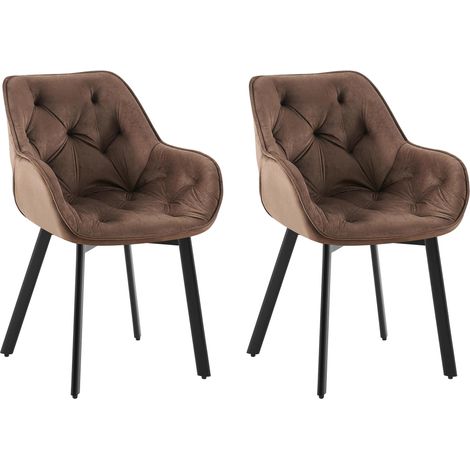 Lot de 2 chaises de salle à manger assise pivotante en velours marron motif matelassé cadre métal 100007560 (1/5)