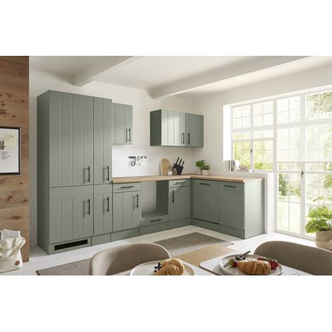 L Küche Einbauküche Winkelküche Landhaus Leerblock Grün Anton 310 cm Respekta