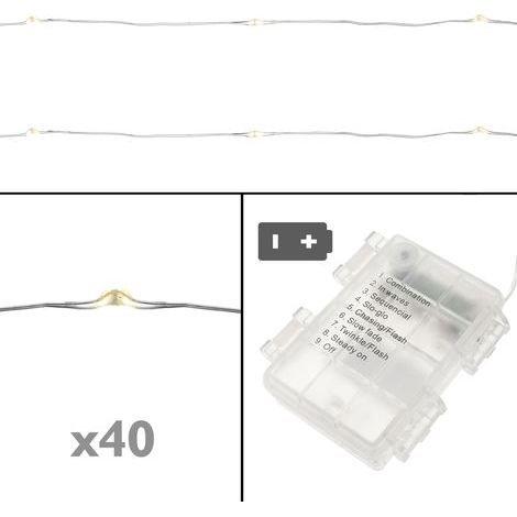 PrimeMatik - Tira de luces decorativas de 40 luces LED IP44  y 8 funciones blanco cálido 3 m a pilas (1/5)