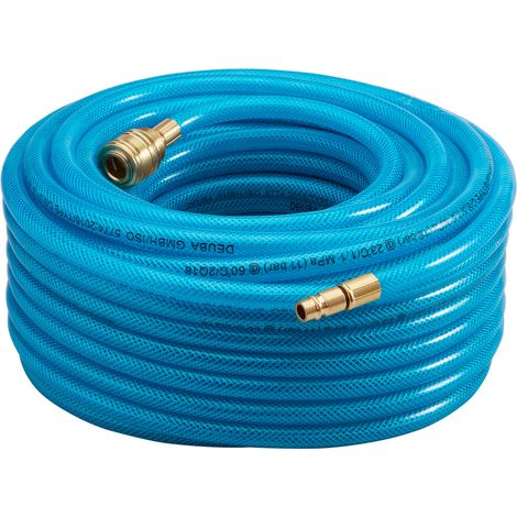 DEUBA® 10m/15m/20m/30m Compressed Air Hose Fabric Reinforced PVC  15 Bar 1/4" Quick Coupler Connection  Compressor Line For Pneumatic Tools  Blue  30 Meter (de)