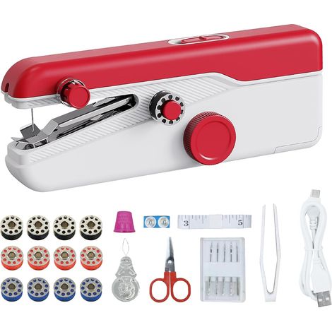 Machine à Coudre Portable, Mini Machine à Coudre Électrique à Couture Rapide, Facile à Utiliser, Compacte et Légère, Adaptée à Vêtements/Tissus/Rideaux (Rouge) (1/5)