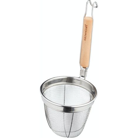 KitchenCraft: World of Flavours – Colador de Acero Inoxidable para Noodles con Asa de Madera de Eucalipto, 14 x 16 x 34 cm