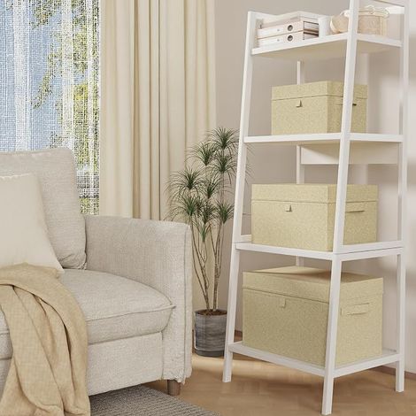 Cube Fabric Crate with Lid, Storage Boxes Handles, Foldable Box Storing Clothes, Books, Socks, 33 x 23 x 20 cm, Grey Beige (1/4)