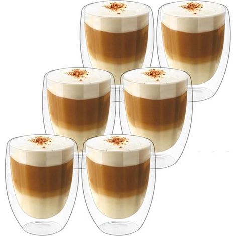 Lot de 6 verres à double paroi - 350 ml - Pour café latte macchiato, cappuccino, expresso - Verres isothermes (1/5)