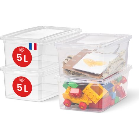 Iris Ohyama, kleine Mehrzweck-Aufbewahrungsboxen aus Kunststoff, 5L, 4er-Set, transparent, CNL-5E