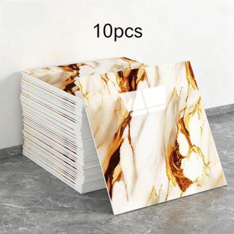 Un juego de 10 paneles de papel pintado autoadhesivos con estampado de mármol (no son azulejos reales, dimensiones: 30 x 30 x 0,2 cm). (1/5)