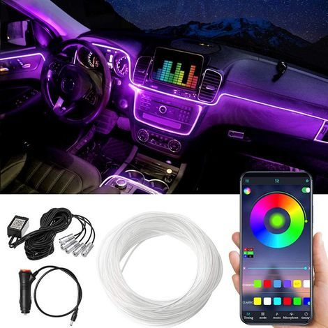 Illuminazione interna per auto, striscia LED per auto con controllo tramite app Bluetooth, kit di illuminazione ambientale multicolore con sincronizzazione musicale (1/5)