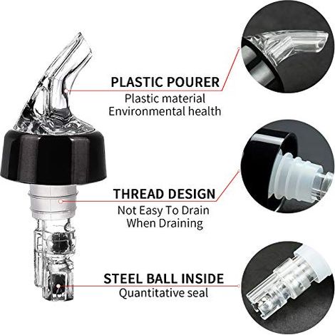 Ensemble de 6 becs verseurs, gobelets doseurs de 28 ml (1 oz) pour spiritueux, distributeur de doses, verseur automatique pour tequila, cocktails, whisky, rhum et autres boissons alcoolisées pour bars (1/4)