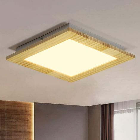 ZMH LED plafonnier salon 3000K blanc chaud en bois de 17W 30cm plafonnier carrée de design pour salon, chambre, cuisine, bureau (1/5)