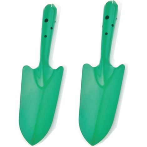 Lot de 2 pelles de jardin pour enfants - En métal - Avec revêtement en poudre - Pour une utilisation en intérieur ou en extérieur - Vert (1/3)