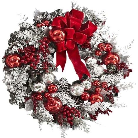 Couronne de Noël artificielle de 40cm, couronne de Noël extérieure pour porte d'entrée, décoration de joyeux Noël pour fête de Noël, ornements de porte, sans plumes, non électrique (1/5)