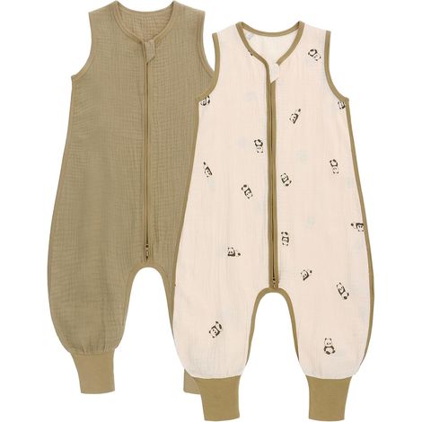 Lot de 2 gigoteuses d'été avec pieds 0,5 Tog Gigoteuse d'été 100% mousseline de coton Respirante pour garçons et filles (1/5)