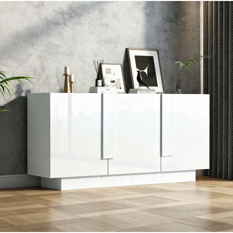 Mobile contenitore da soggiorno 160 x 35 x 60 cm a 3 ante, finitura lucida, bianco HAVRYA (1/5)