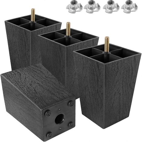 Pieds de meubles en plastique de 8 pouces, pieds de canapé carrés, pieds de canapé noirs, ensemble de 4 pièces, pieds de meubles médiévaux, pieds de remplacement M8, conviennent aux fauteuils et aux l (1/5)