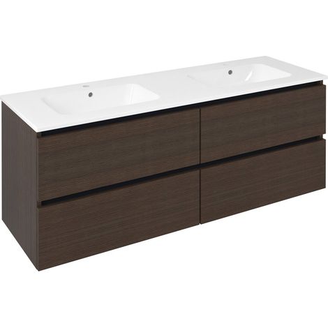 EZARA Meuble sous-vasque double 140x55x46cm, pin rustique (1/4)