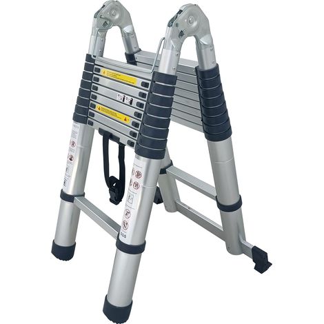 FP-TECH - SCALA TELESCOPICA IN ALLUMINIO PIEGHEVOLE PORTATILE ESTENSIBILE MULTIUSO SUPPORTA 150 KG CE EN131 Scegli - 5 Metri