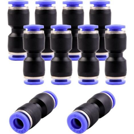 10 - Raccord Rapide - Tuyau Pneumatique - Connexion Push-To-Connect Sans Outil Pour Air Comprimé Industriel Noir Et Bleu 6mm (1/5)
