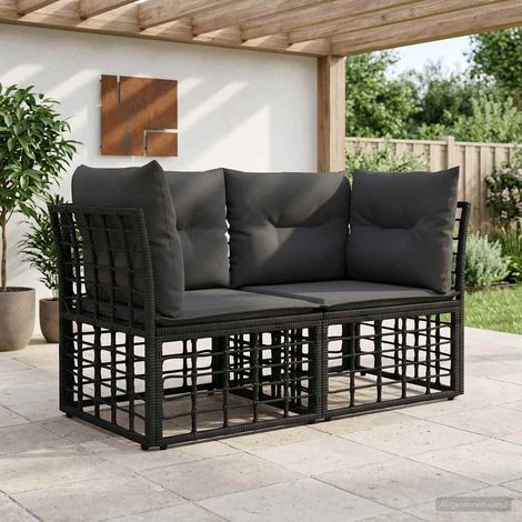 vidaXL  Outdoor Loveseat  2 pcs Black and Dark Grey Poly Rattan