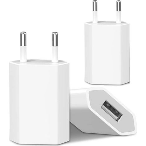 Adaptador USB de 3 piezas, enchufe de carga, adaptador de viaje, bloque de carga de 5V-1A, blanco (1/3)