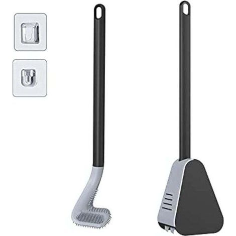 Golf-Toilettenbürste mit Halterung und Bürstenkopf, Silikon-Toilettenbürste mit langem Griff (Schwarz) (1/4)