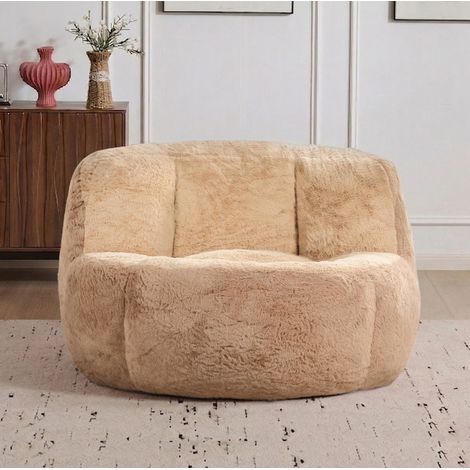 Pouf sacco XXL con rivestimento in faux fur, 110 x 106 x 77 cm, marrone/cammello OKMYHOME (1/5)