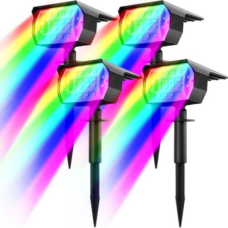 6 Couleurs Spot Solaire Exterieur Lot de 4. Lampe Solaire Exterieur avec Fonction de Cycle de Couleurs. Etanche IP65 Lumiere Solaire pour la Décoration des Jardins et l'Éclairage Extérieur (1/5)