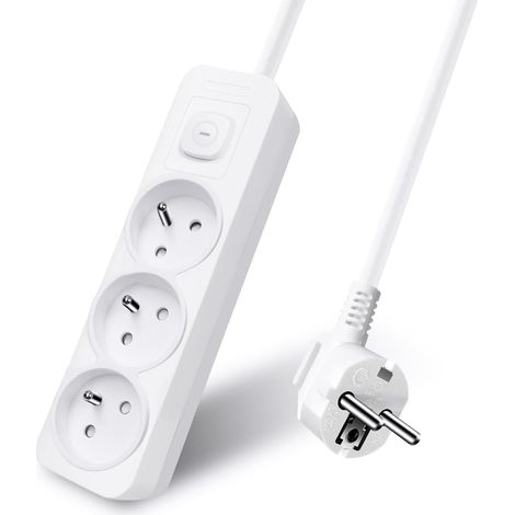Multiprise 3 Prises 16A avec Interrupteur,Bloc 3 Prises,Rallonge 1,5m 250 V avec sécurité Enfant,Blanc (1/5)