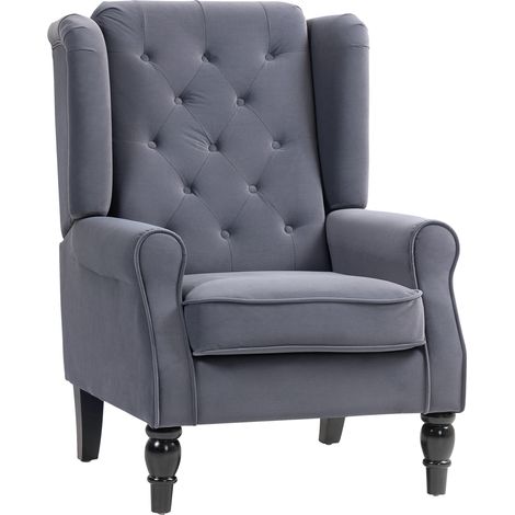 HOMCOM Accent Armchair Home Furniture Tufted Club Wood Fabric Dark Grey new