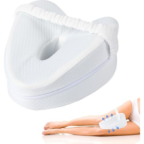 Knee pillow for side sleepers - sciatica relief, hip and back support pillow with adjustable strap, memory foam leg pillow for side sleeping, white (1/5)