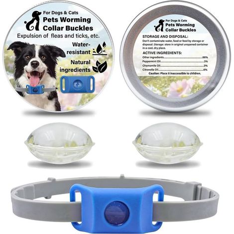 Collier Anti-Puces pour Chien aux Huiles Essentielles, Réglable avec 2 Recharges, Pendentif Répulsif Naturel (Bleu)