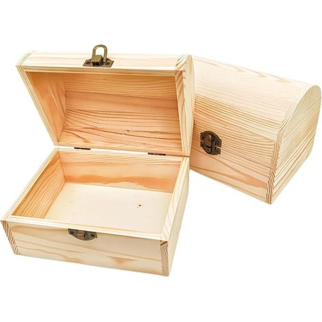 boîtes en bois cintrées, 16 x 12 x 11,5 cm - Coffres de rangement en pin brut avec couvercle - Organisateur de bricolage rustique pour bijoux, souvenirs et décoration de la maison (1/5)
