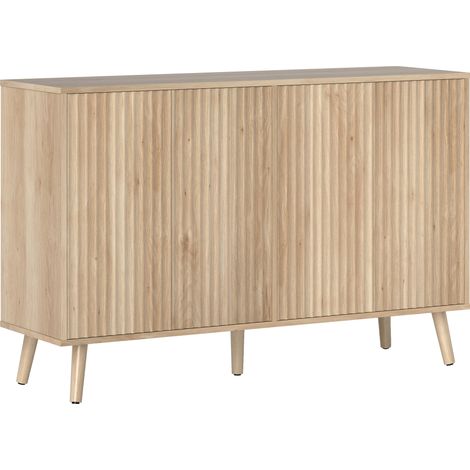 Buffet design 4 portes effet cannelé GONDOMAR effet bois clair naturel (1/5)