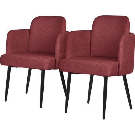 ML-Design Set 2x Poltrone da Sala Pranzo Rosso con Rivestimento in Tessuto, con Gambe in Metallo, Sedie Ergonomica da Cucina con Braccioli e Schienale in Rattan, Poltroncine Imbottite per Soggiorno