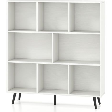 Bücherregal mit Ablagen, 3-stufig, Holzbeine, 100 cm