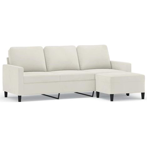 Canapé à 3 places, Canapé droit fixe avec repose-pieds Crème 180 cm Velours SHL1791 (1/5)