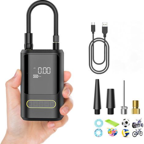 6000mAh Mini Pompe à Air Électrique,Compresseur à Air Portatif Gonfleur Pneus sans Fil 150PSI avec écran LCD Numérique,Pompe à air Rechargeable pour Voiture, Vélo, Moto, Scoote, Balle (1/5)