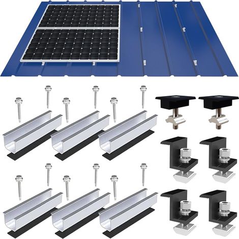 Kit de Montage pour Panneau Solaire - Rails de 12 cm, Support Réglable en Aluminium pour Toit en Métal ou Plat, Noir, pour Panneaux Épais 30-35 mm (1/5)