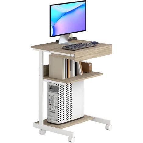 Bureau roulant compact avec tiroir et étagères, 4 roulettes, en aggloméré et métal pour espace de travail optimal (1/5)