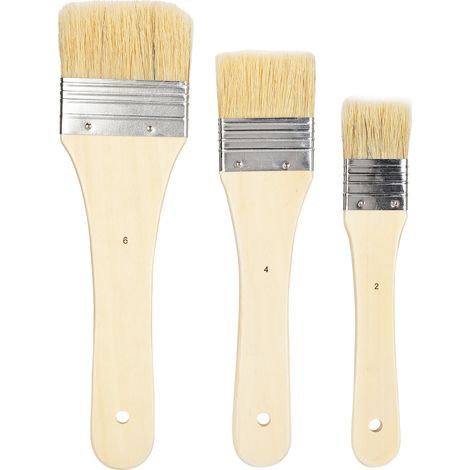 3 Pièces Pinceaux Long Manche Poils Larges pour Peinture Acryllique et Huile - Matériel Artistique (1/5)